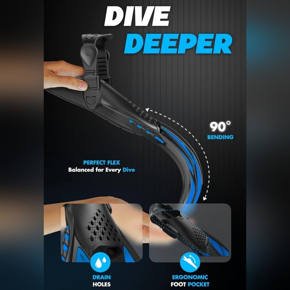 COZIA DESIGN Snorkeling Gear for Adults with Fins sz XL - Picture 6 of 8